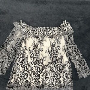 White House/Black Market Elegant Black Lace Off-Shoulder Top